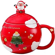 Cute Christmas Mug With Lid And Spoon,  Mug For Coffee, Tea And Milk, Mug Gift Red 450ml/15oz