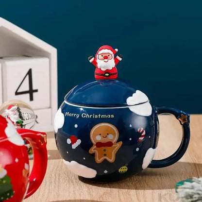 Cute Christmas Mug With Lid And Spoon,  Mug For Coffee, Tea And Milk, Mug Gift Red 450ml/15oz