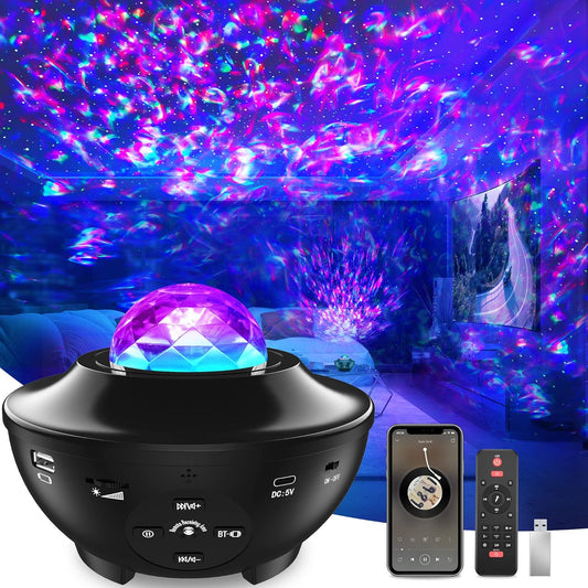 Star Projector Galaxy Light Projector with Remote Control & Bluetooth Music Speaker, Multiple Colors 360 Rotational Dynamic Projections.