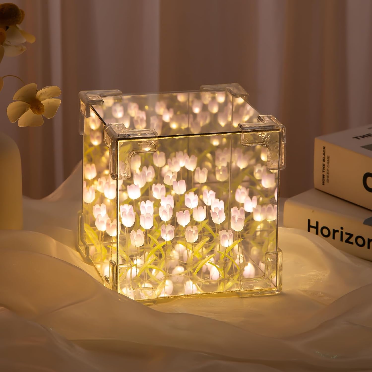 DIY Tulip Cube Mirror Night Lamp