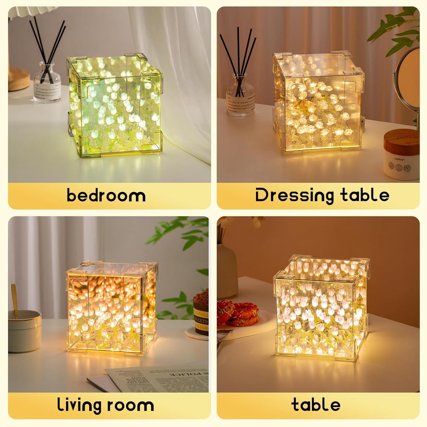 DIY Tulip Cube Mirror Night Lamp home decor