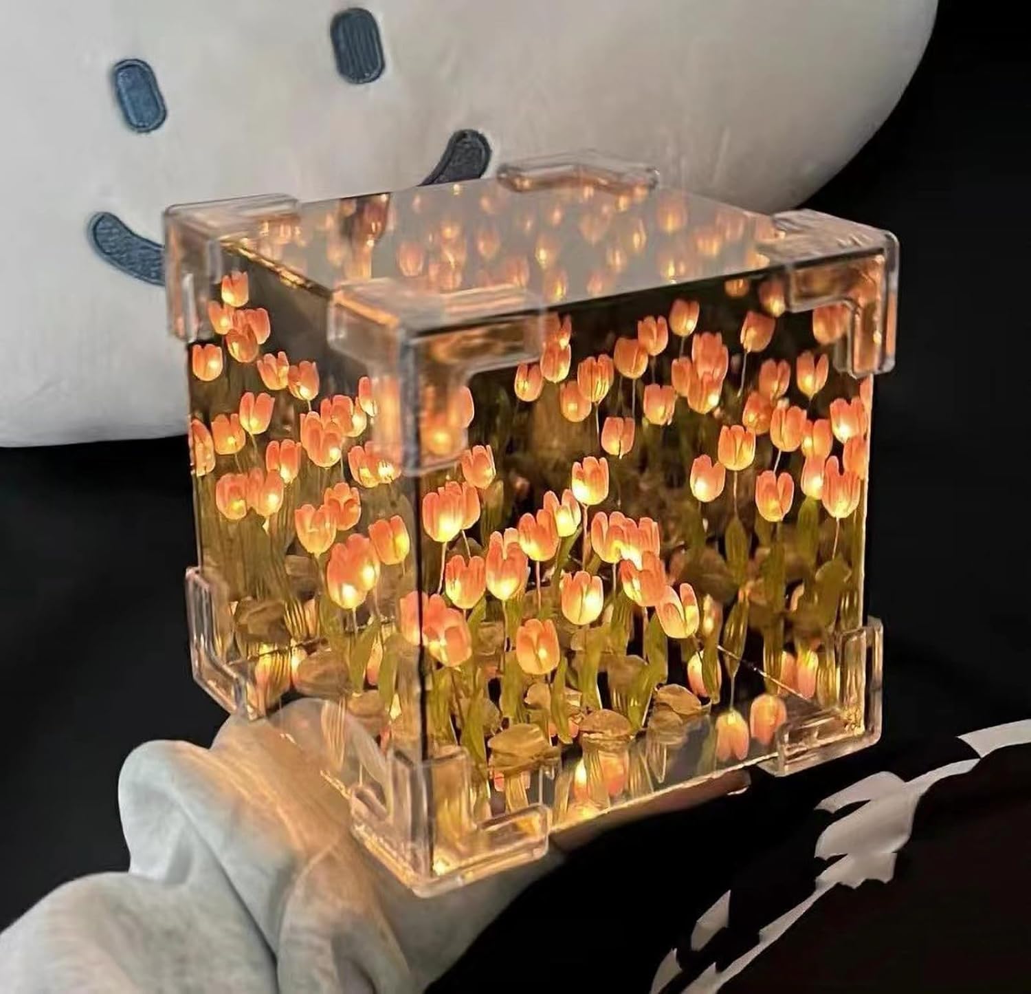 DIY Tulip Cube Mirror Night Lamp holding