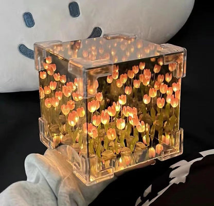 DIY Tulip Cube Mirror Night Lamp holding