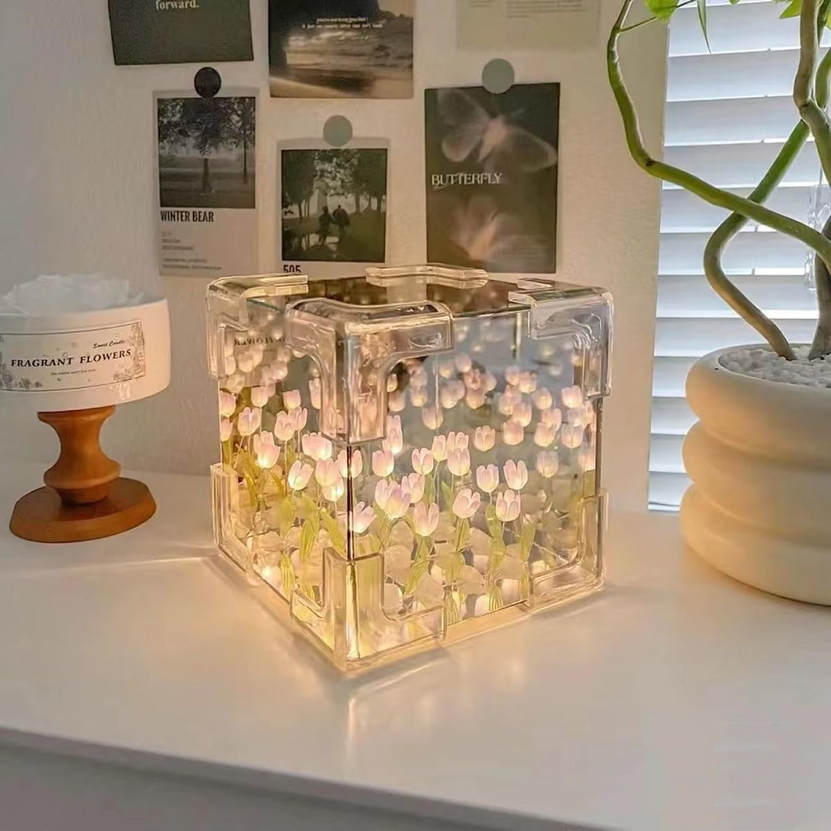 DIY Tulip Cube Mirror Night Lamp living area decor