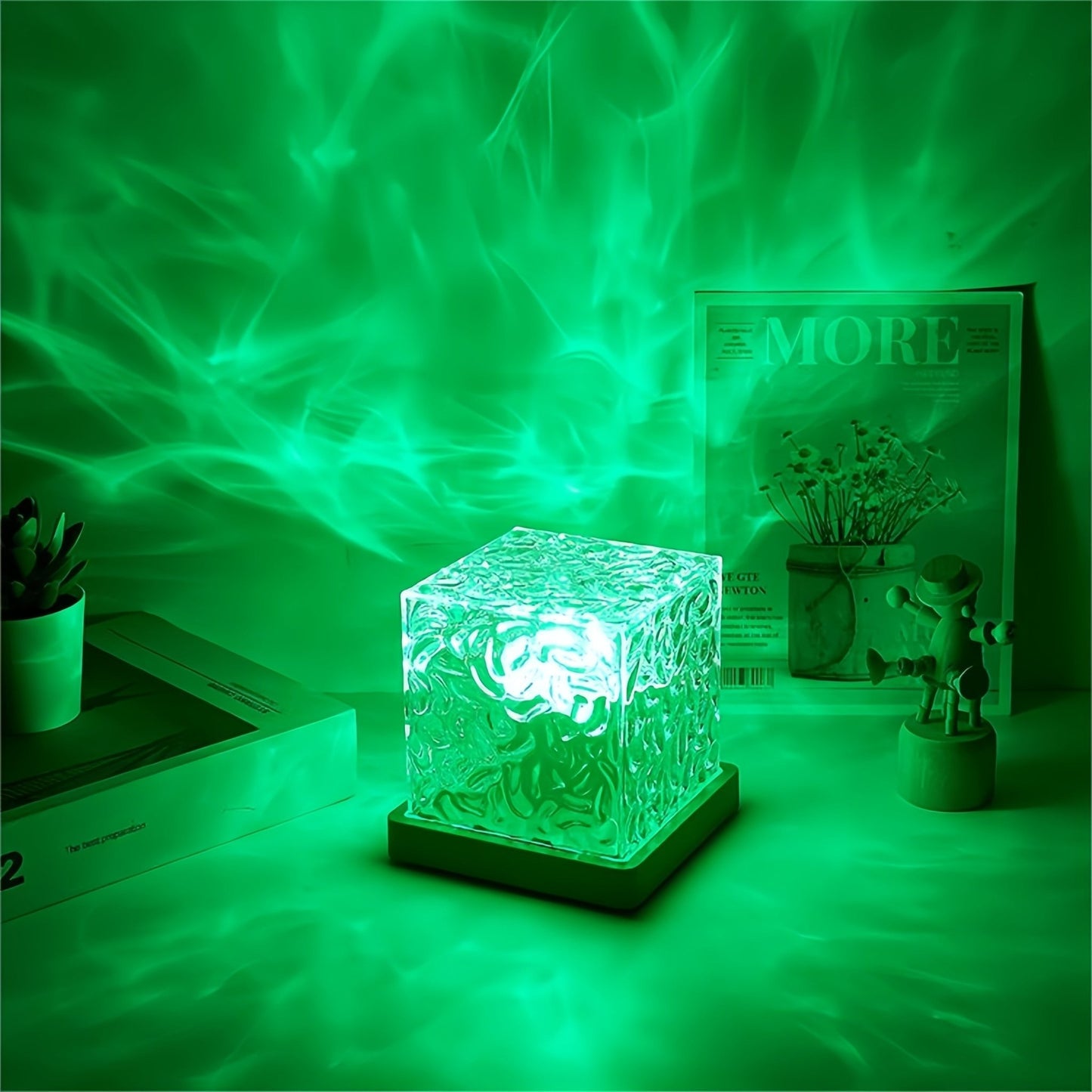 Dynamic Rotating Ocean Water Ripple Lamp with green northern lights