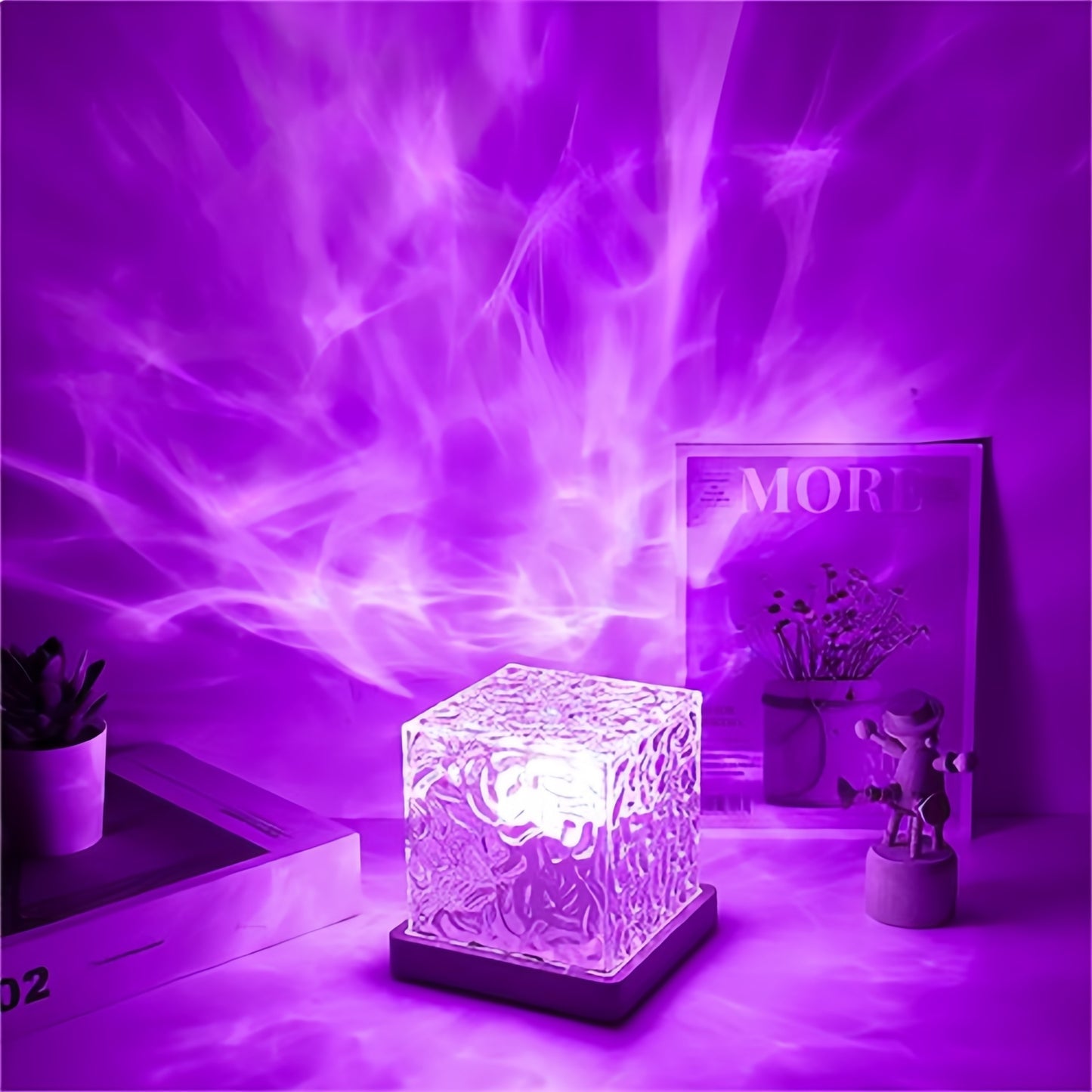 Dynamic Rotating Ocean Water Ripple Lamp with purple atmospheric light