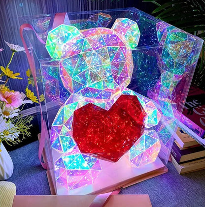 LED Teddy Embracing a Scarlet Heart - Cutesy Poo